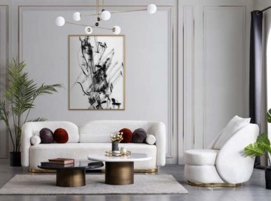 Drehbarer Sessel Stuhl Stühle Fernsehsessel Weiß Samt Stoff Textil Neu