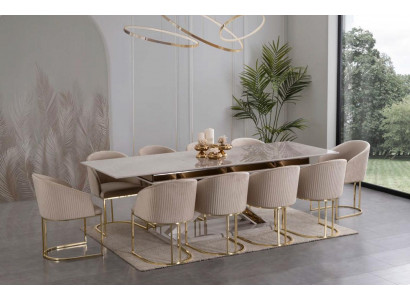 Esszimmer Set Essgruppe Edelstahl Stühle 10x Sessel Esstisch Tisch 11tlg