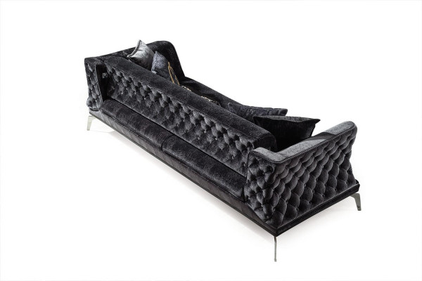 Schwarze Couch Sofa Garnitur 3+1 Sitz Chesterfield Wohnzimmer Polster