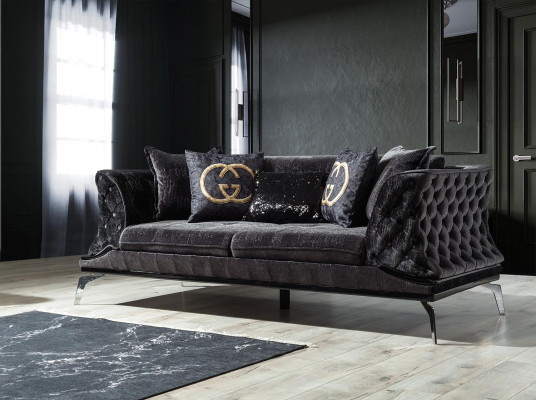 Schwarze Couch Sofa Garnitur 3+1 Sitz Chesterfield Wohnzimmer Polster