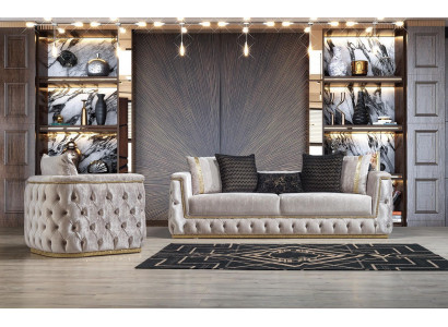 Luxus Chesterfield Sofa Set 3+1 Sitz Couch Polster Möbel Samt Gold