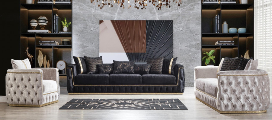 Luxus Chesterfield Sofa Set 3+1 Sitz Couch Polster Möbel Samt Gold