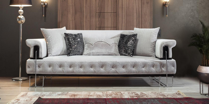 Polster Möbel Dreisitzer Sofa 3 Sitzer Couchen Weiß Metal mit Textil