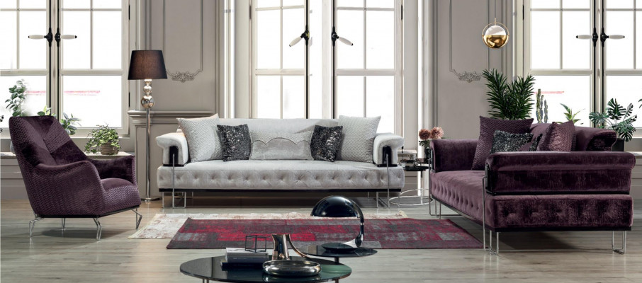 Polster Möbel Dreisitzer Sofa 3 Sitzer Couchen Weiß Metal mit Textil