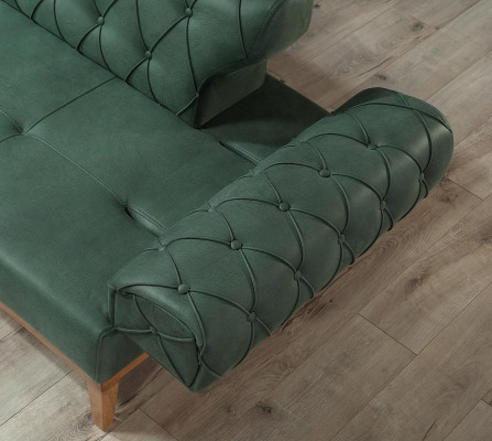 Chesterfield Sofa 3 Sitz Couchen Dreisitzer Grün Neu Textil Holz 220cm