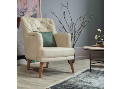 Wohnzimmer Sessel Möbel Modern Stoff Lounge Textil Kunstleder beige