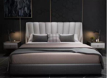 Luxus Doppel Hotel Betten 180x200cm Schlaf Zimmer Grau Leder Bett