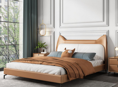 Modernes Hotel Leder Stoff Doppelbett 160x200cm Designer Bett Doppel