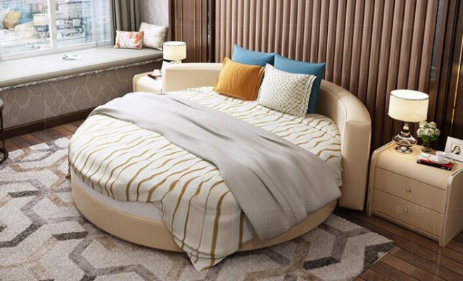 Rundes Leder Bett 200x200 Luxus Polster Rund Betten Runde Stoff Hotel