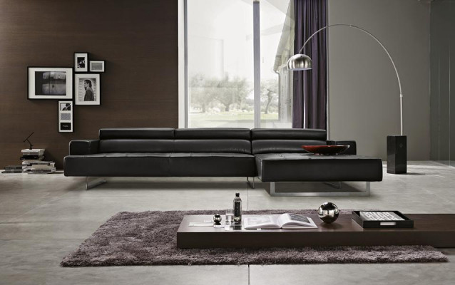 Modern Leder Ecksofa L Form für Wohnzimmer Schwarz farbe