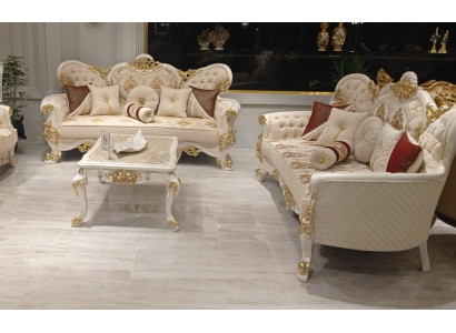 Luxus Sofagarnitur 3+3 Sitzer Sofa Sofas Sessel Sitz Stoff Barock Gruppe Barock