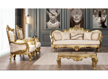 Couch Garnitur Sofagarnitur 3+1+1 Sitzer Sessel Sofas Set Stoff Sofa Barock Neu