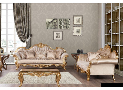 Set Dreibettsofa Sofagarnitur 3+3 Sitzer Garnitur Sofa Sofas Stoff Stil Barock