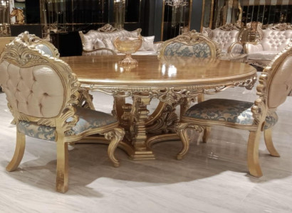 5-teiliges klassisches Esszimmer-Set mit rundem Tisch und Stühlen