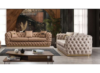 Polstergarnitur Sofagarnitur 3+3 Sitzer Chesterfield Luxus Garnitur Sofas Leder