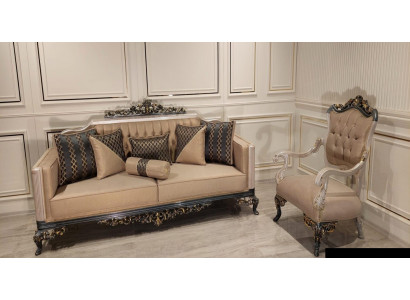 Luxus Garnitur Set Sofagarnitur 3+1 Sitzer Sofa Sofas Sessel Stoff 2tlg. Sets