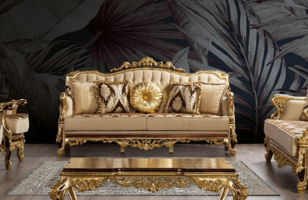 Dreisitzer Sofa 3 Sitzer Barock Rokoko Couch Luxus Sofas Stoff Textil Design