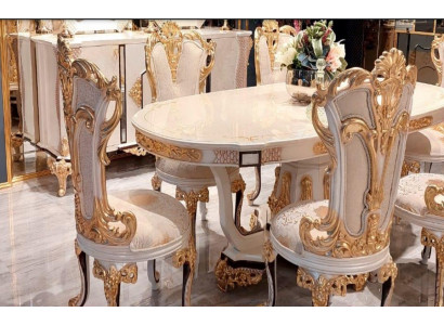 Esszimmerstuhl Stuhl Stühle Holz Luxus Esszimmer Ess Stoff Stil Barock Rokoko