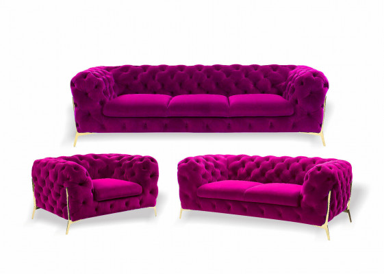 Designer Chesterfield Sofagarnitur Sofa Couch Polster Set in Samt 3+2+1 Sitzer