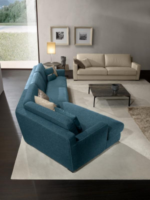 Design Sofa L Form Polster Couch Wohnzimmer Möbel Ecksofa Textil Blau