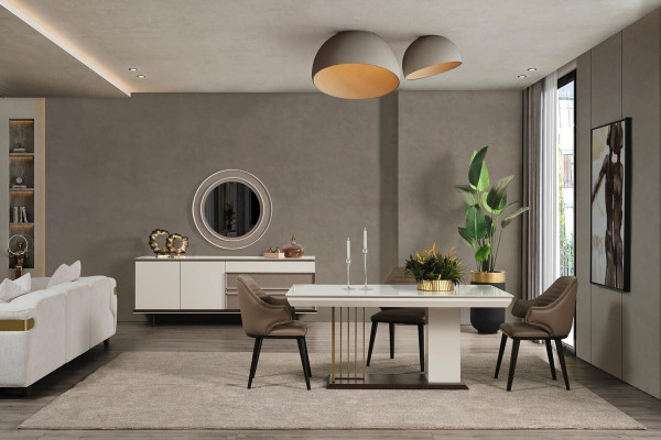 Esszimmer Set Essgruppe Esstisch 4x Stuhle Sideboard+ Spiegel 7tlg