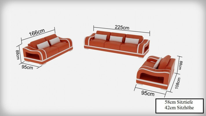 Ledersofa Couch Wohnlandschaft 3+2+1 Sitzer Garnitur Design Modern Sofa G8030D