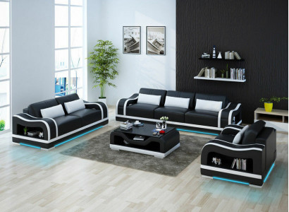 Ledersofa Couch Wohnlandschaft 3+2+1 Sitzer Garnitur Design Modern Sofa G8030D