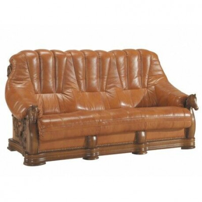 Klassische Sofagarnitur Couch Polster Sitz Sofa Leder Holz 3+2+2 Set Garnitur