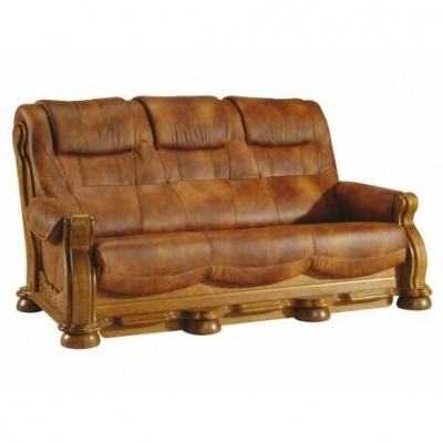 Klassische Ledercouch Sofagarnitur Komplettes Set 3+2+2 Holzgestell Polster Couchen