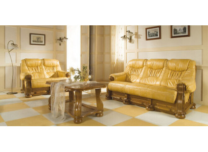 Landhaus Ledersofas Polster Garnitur Holzgestell 3+1+1 Sofagarnitur Couch