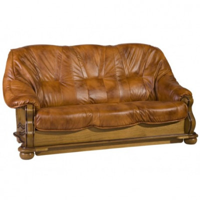 Klassische Sofagarnitur Polster 3+2 Sitzer Garnitur Leder Holzgestell