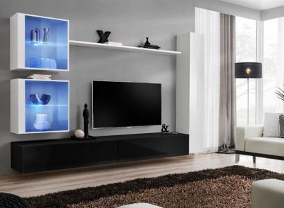 Wohnwand Set Weiß Wandschrank Komplett TV-Ständer Wand Regal Wohnzimmermöbel