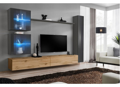 Moderner Wohnwand Sideboard Grau Einrichtung Wandschrank Wohnzimmer TV Ständer