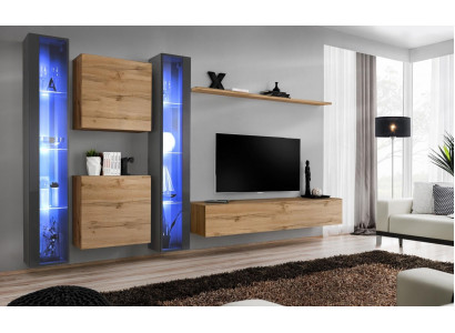 Komplett Braun Wohnwand Set Hänge Vitrine Wand Schrank Einrichtung Modern Design