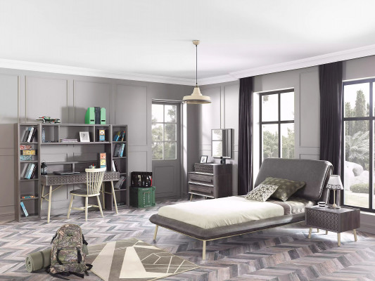 Komplette Jugendbett Bettrahmen Bett Kinderzimmer Set 7tlg Holz Grau