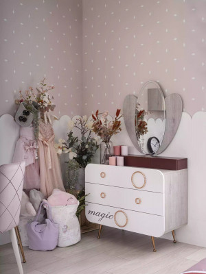 Komplette Kindermöbel - Kinderbett mit Bettkasten, Holz Rosa Set 6tlg