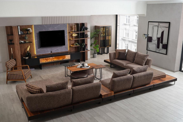 Luxuriöse Braun-Schwarze Wohnwand Designer TV-Board Robuste Regale Neu
