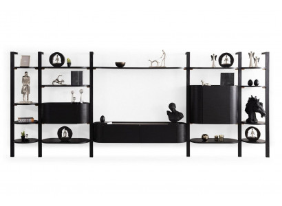 Exklusive Schwarze Wohnwand Designer Wohnzimmer Möbel Edle Holzwand