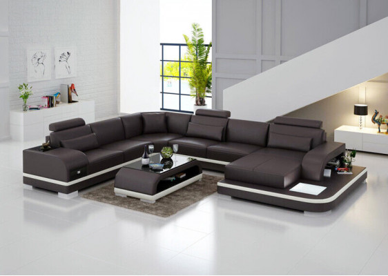 Ledersofa Couch Wohnlandschaft Ecksofa Eck Garnitur Design Modern Sofa +USB Neu