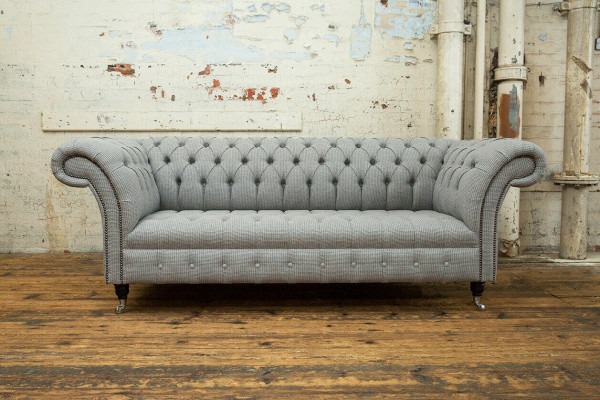 Wohnzimmer Chesterfield Sofa Design Textil Couchen Sofas Dreisitzer Grau Couch