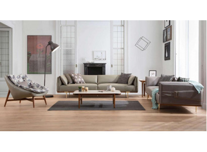 Designer Wohnzimmer Garnitur Luxuriöse Ledersofas Textil Sessel 3tlg
