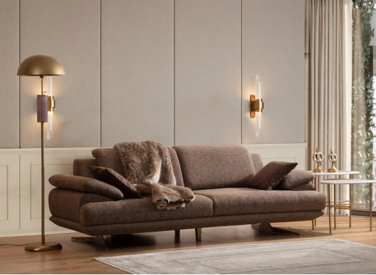 Braune Wohnzimmer Sofas Designer 3+3+1 Sitzer Garnitur Einsitzer 3tlg