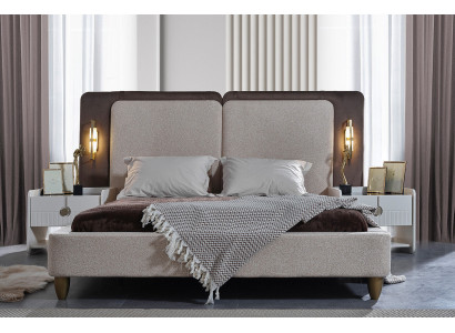 Grau-weißes Schlafzimmer Garnitur Designer Polster Doppelbett Nachttisch