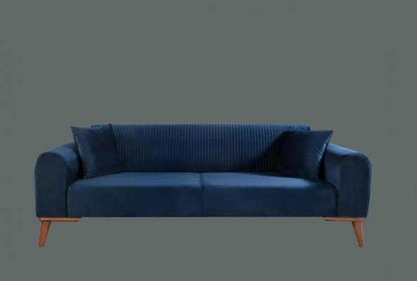 Elegante Blaue Dreisitzer Couch Sofa Wohnzimmer Sitzmöbel Samt