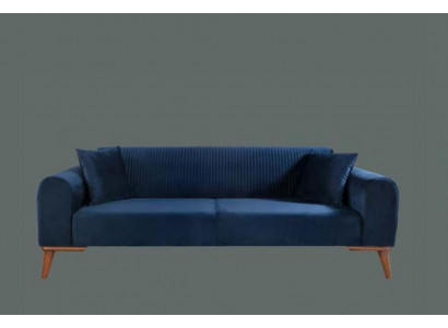 Elegante Blaue Dreisitzer Couch Sofa Wohnzimmer Sitzmöbel Samt