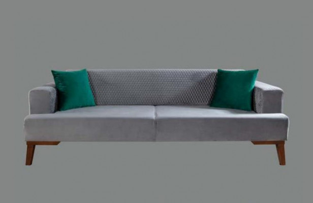 Elegante Graue Couch Dreisitzer Sofa Wohnzimmer Sitzmöbel Samt