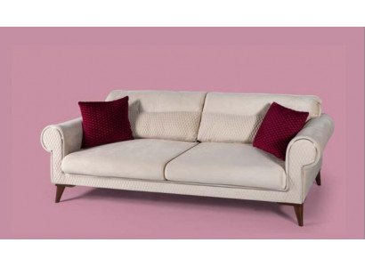 Dreisitzer Sofa 3 Sitzer Stoff beige Couch Sofa große Polster Holz Designer neu