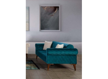 Turkis Dreisitzer Couch Elegante Sofa Wohnzimmer Sitzmöbel Samt