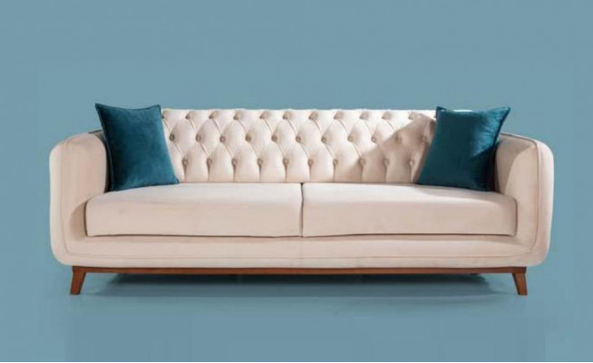 Dreisitzer Sofa Gepolsterte Couch Stoff Möbel Beige weiß Samt