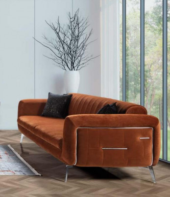 Orange Design Couch Sofa Samt Dreisitzer Luxus Möble Stoff Textil